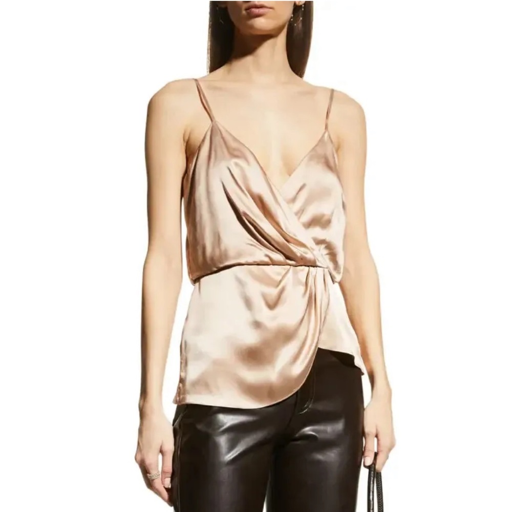 Cinq à Sept Women's Silk Mirin Draped Cinched Asymmetrical Camisole Tan Top XXS